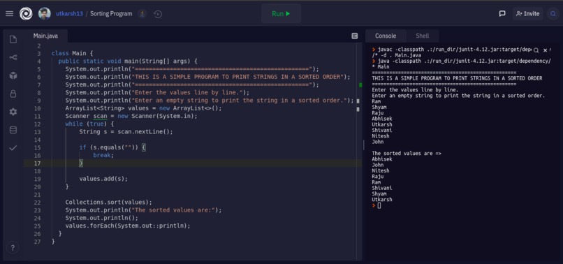 Sorting program for Strings – screenshot 1