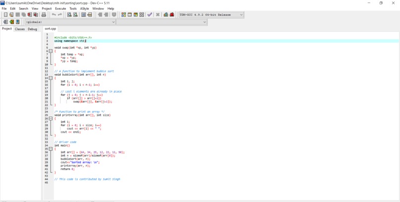 Sorting algorithm – screenshot 1