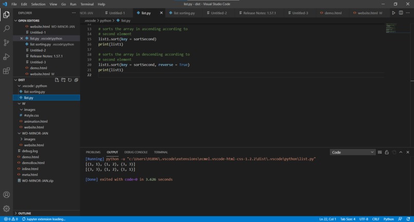 Sorting a list – screenshot 1