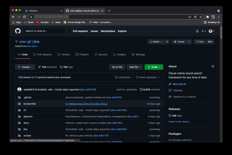 jina AI fork and star form Github – screenshot 1