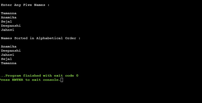 Code for sorting list alphabetically – screenshot 1