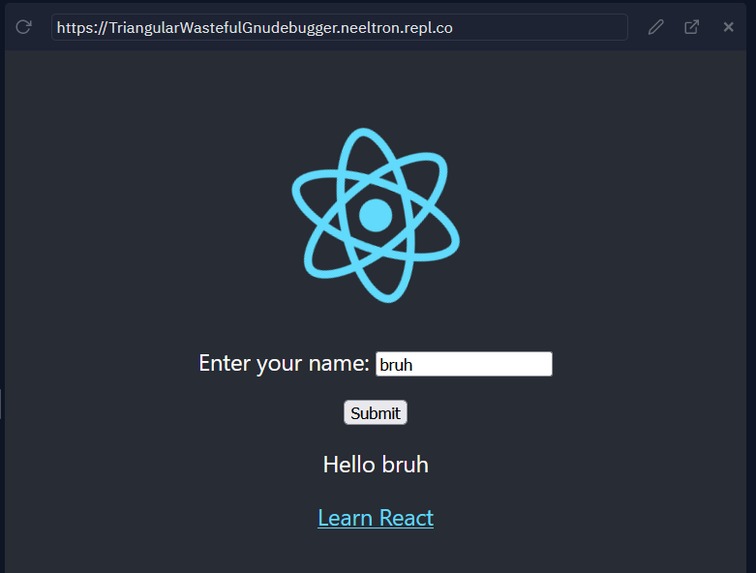 Greeting Function in React – screenshot 1