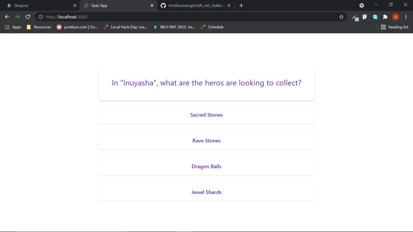 Quiz react app – screenshot 1