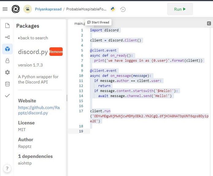Build a Discord bot using Replit – screenshot 1