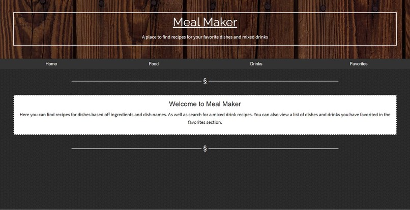 Meal maker website – screenshot 1