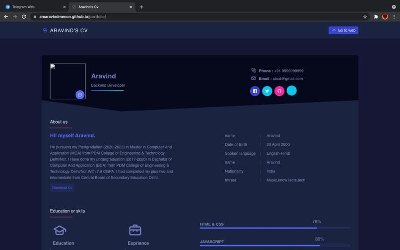 PORTFOLIO WEBSITE – screenshot 1