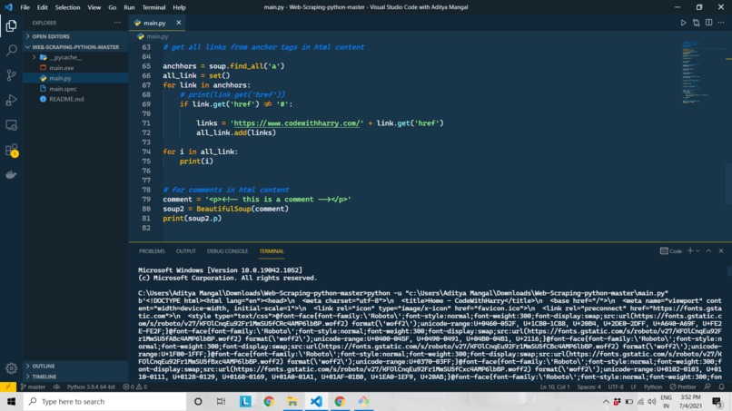 Web scraping – screenshot 1