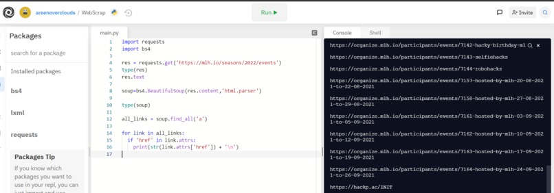 Web Scraping List of all Hackathons – screenshot 1
