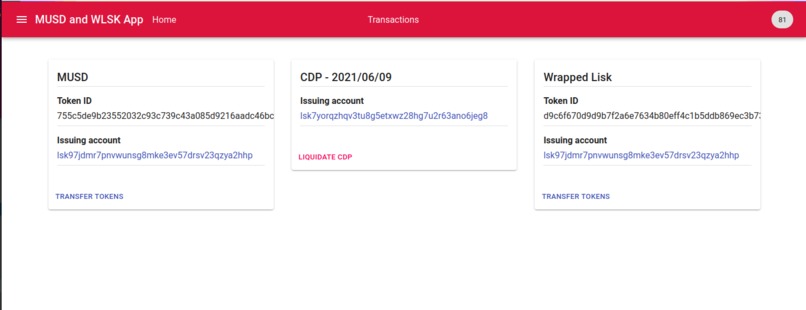 MUSD stablecoin and wrapped LSK – screenshot 1