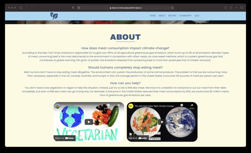 Team 8 - Less is More: The Meat Industry and the Environment – screenshot 2