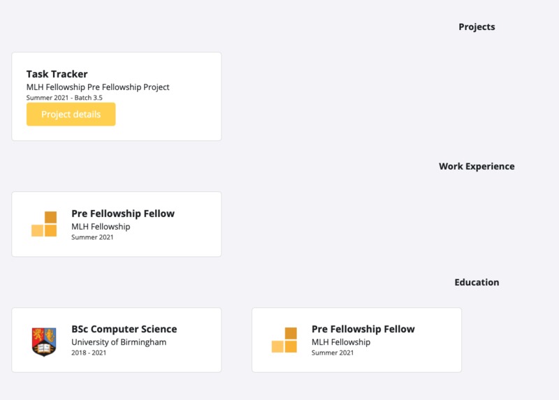 MLH Portfolio Project – screenshot 2