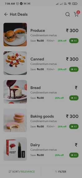 UI of E-commerce food delivery app – screenshot 1