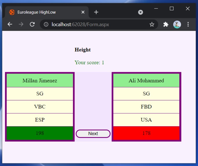 Euroleague players HighLow game – screenshot 5