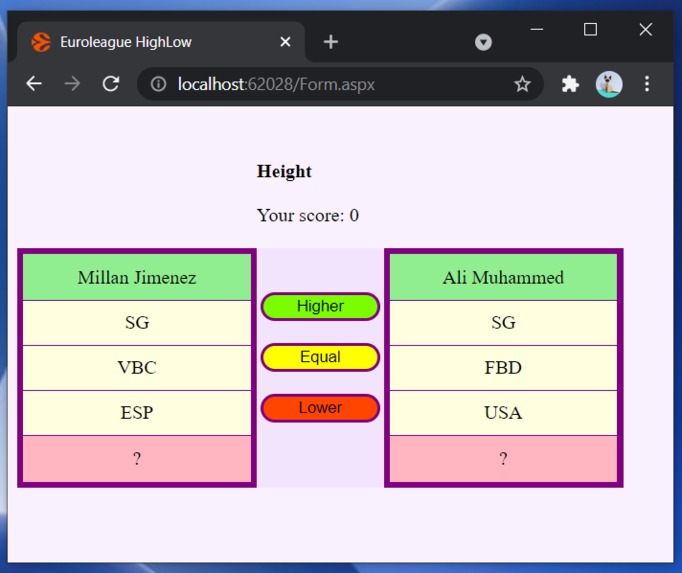 Euroleague players HighLow game – screenshot 1