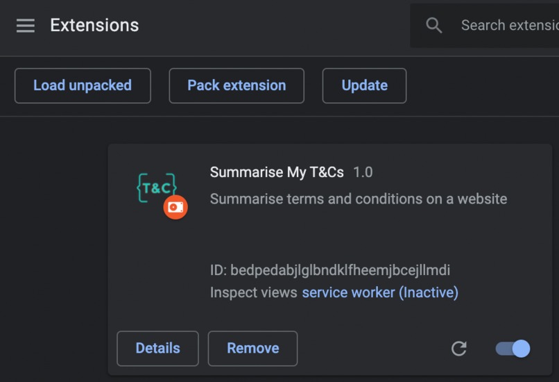 Summarise My T&C – screenshot 2