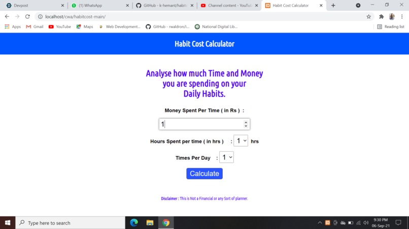 Habit Cost Calculator – screenshot 1