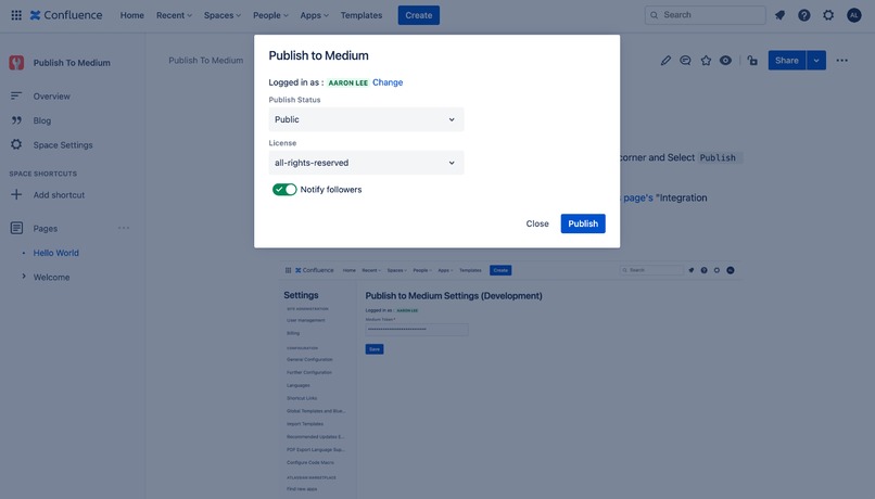 Publish to Medium – screenshot 1