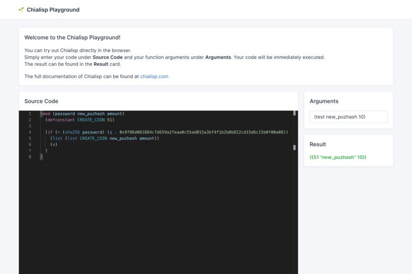 Chialisp Playground – screenshot 1
