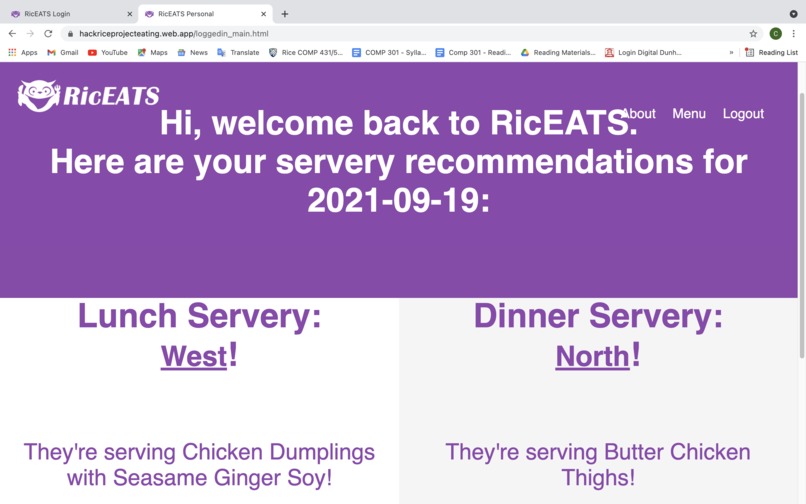 RicEATS – screenshot 2