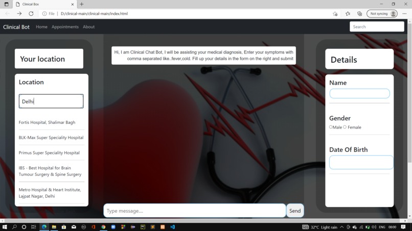 Clinical ChatBot – screenshot 1