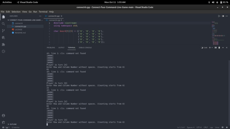Connect Four Command Line Game – screenshot 1