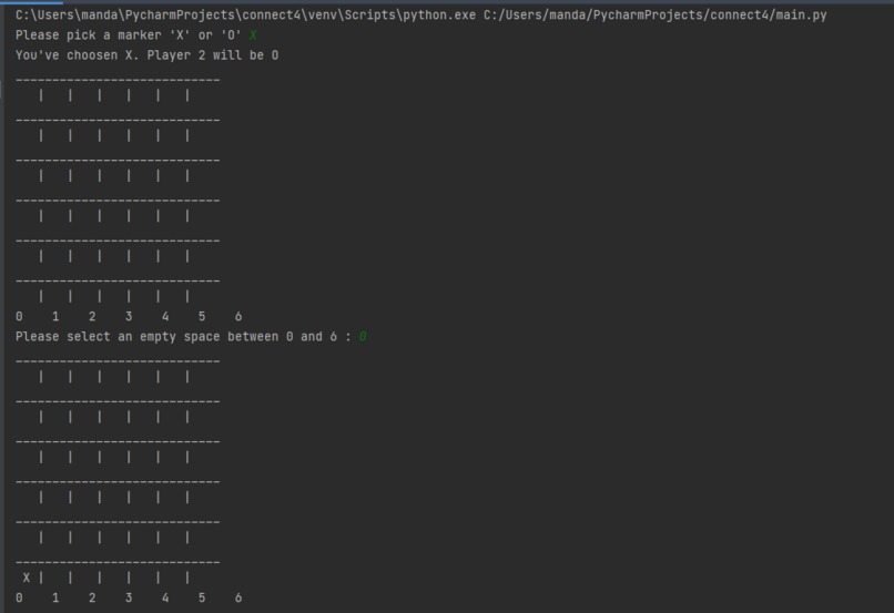 Connect4 terminal game – screenshot 1