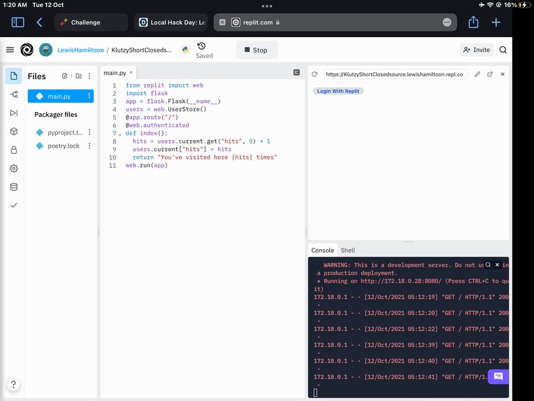 Flask project in repl.it – screenshot 1