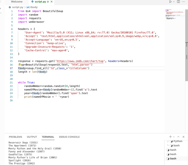 Python IMDB web scraper – screenshot 1
