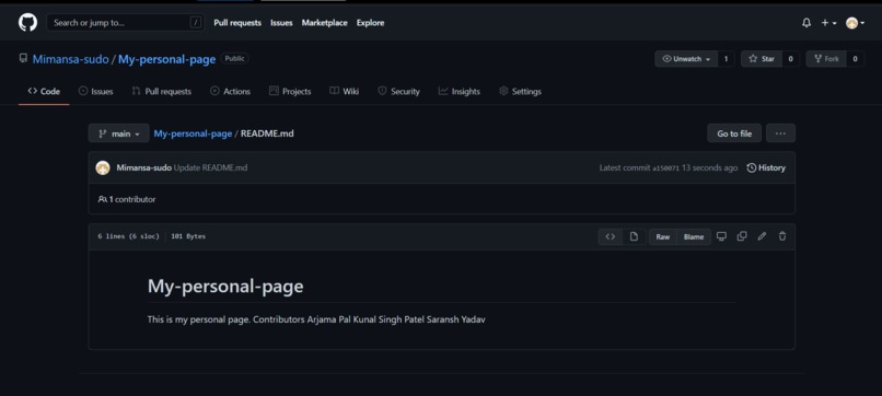 Personal page on GitHub – screenshot 1