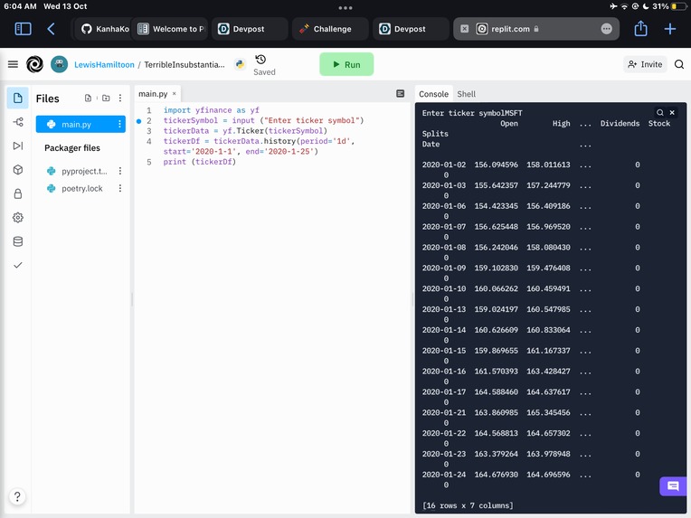 YFinance Stock Market App – screenshot 1