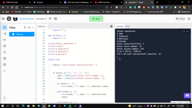 calculator program by python – screenshot 1