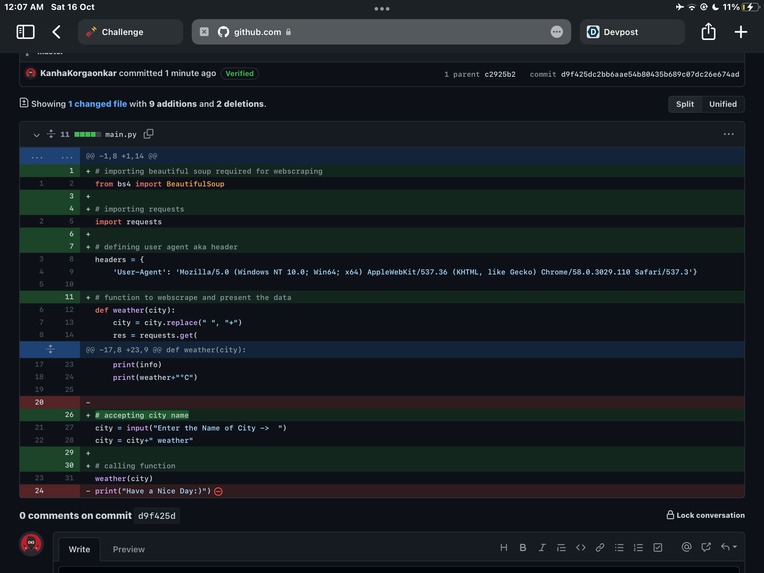 Added documentation to my weather project – screenshot 1