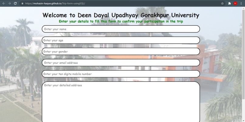 Trip Form Using SQL – screenshot 1