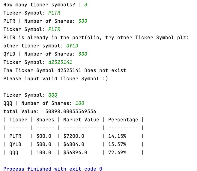 Stocks portfolio – screenshot 1