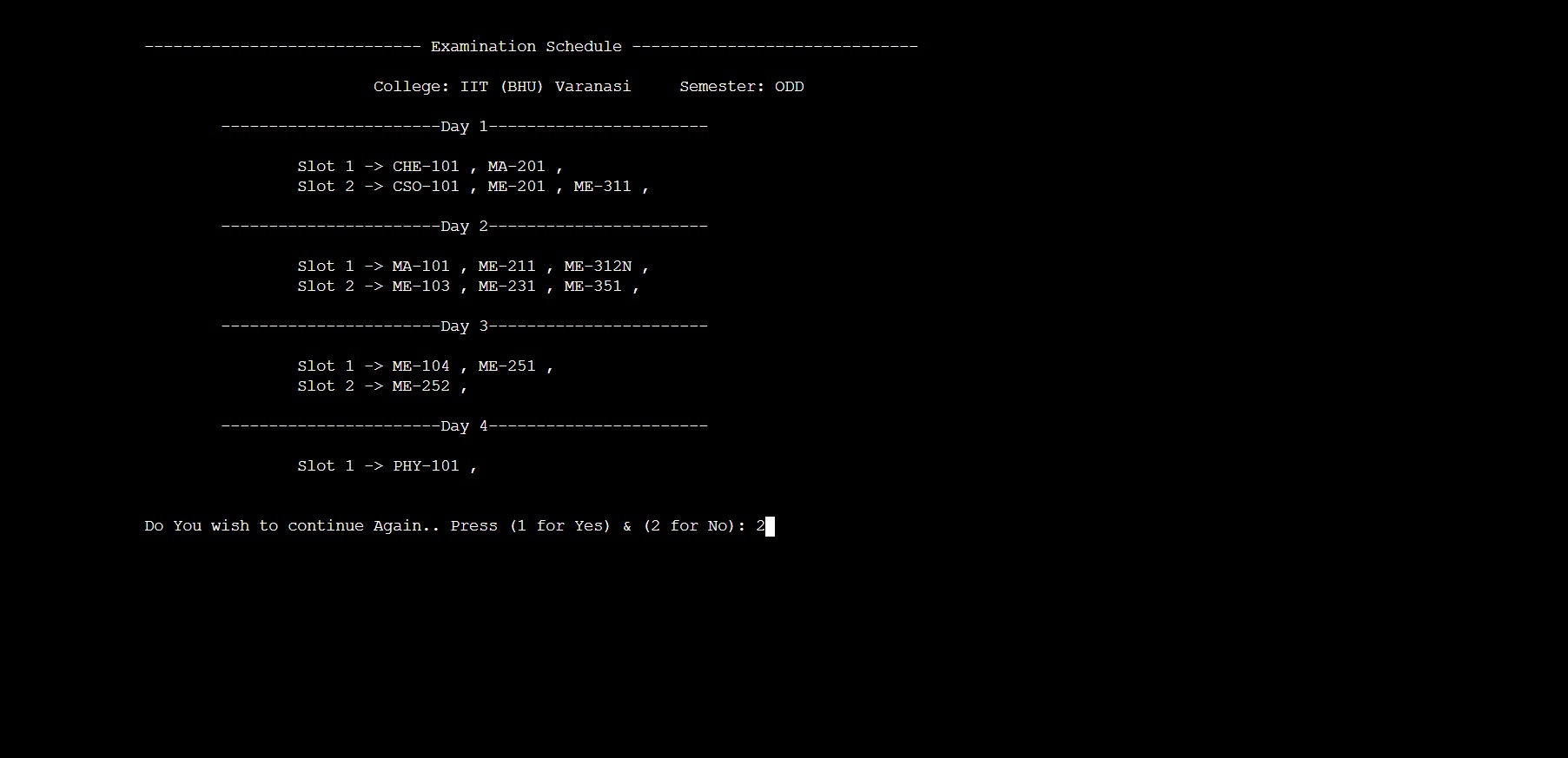 Exam time table generator devpost