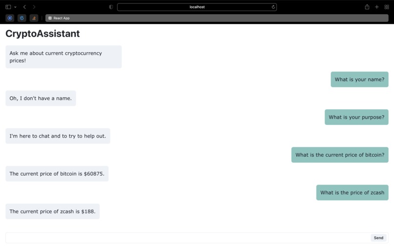 Crypto Assistant (Conversational AI Chatbot) – screenshot 1