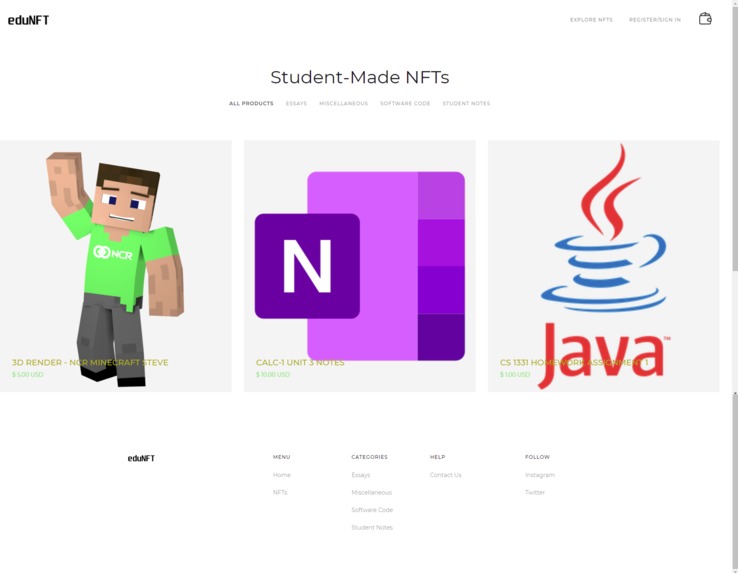 eduNFTs - Online, open-market platform for Students' NFTs – screenshot 2