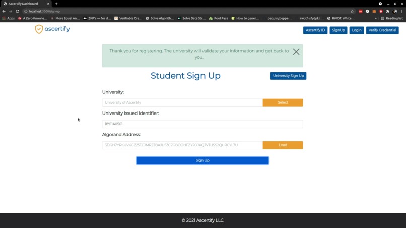 Ascertify: DIDs on Algorand and VC management – screenshot 8