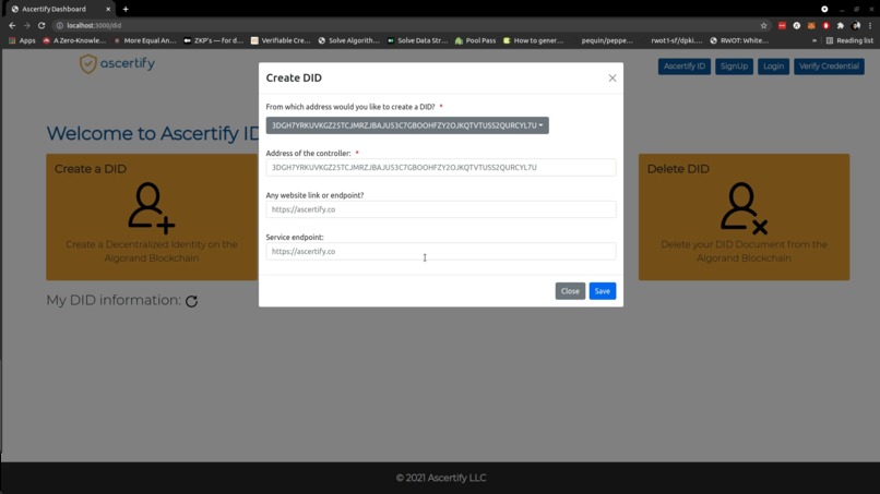 Ascertify: DIDs on Algorand and VC management – screenshot 5