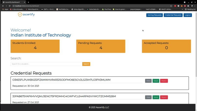 Ascertify: DIDs on Algorand and VC management – screenshot 9