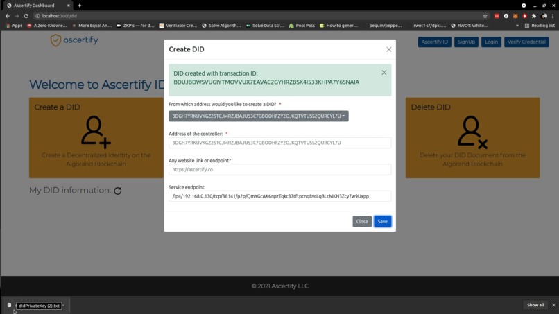 Ascertify: DIDs on Algorand and VC management – screenshot 6