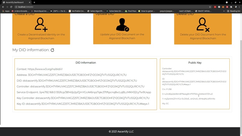 Ascertify: DIDs on Algorand and VC management – screenshot 7