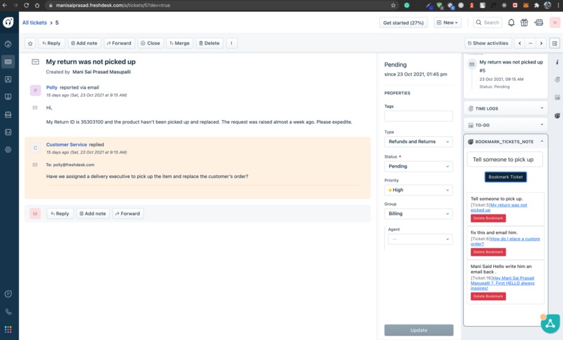 Bookmark tickets with personal notes – screenshot 1
