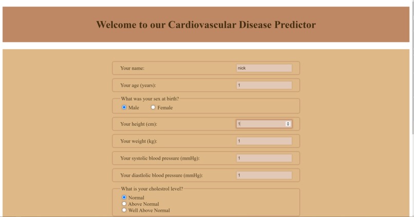 Cardiovascular Detection Web App – screenshot 1