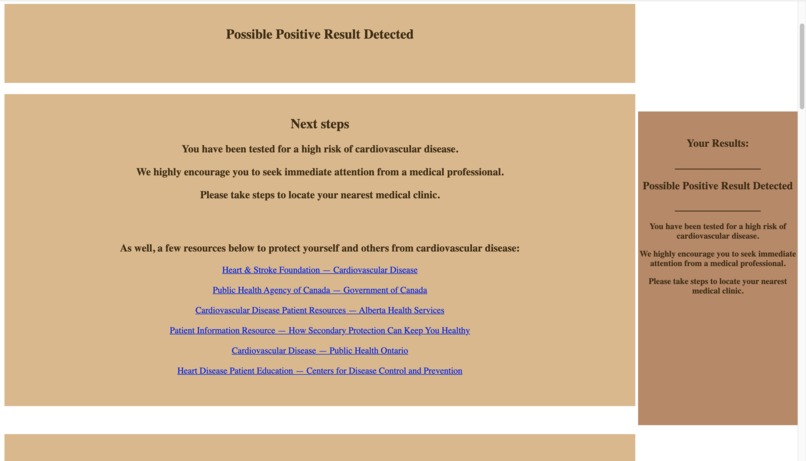 Cardiovascular Detection Web App – screenshot 2