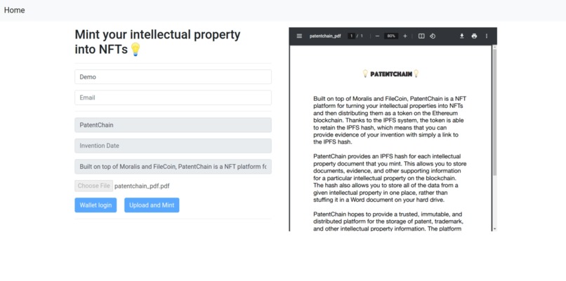 PatentChain: A NFT platform – screenshot 2