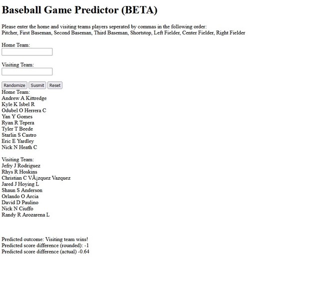 Baseball Outcome Predictor – screenshot 1