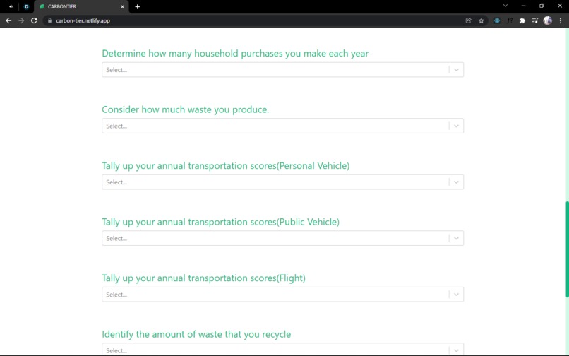 Personal Carbon Footprint Calculator(Coding) – screenshot 3