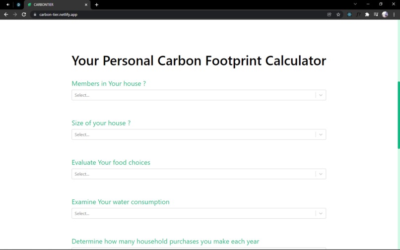 Personal Carbon Footprint Calculator(Coding) – screenshot 2