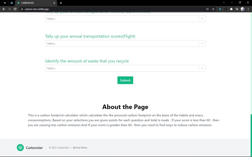 Personal Carbon Footprint Calculator(Coding) – screenshot 4